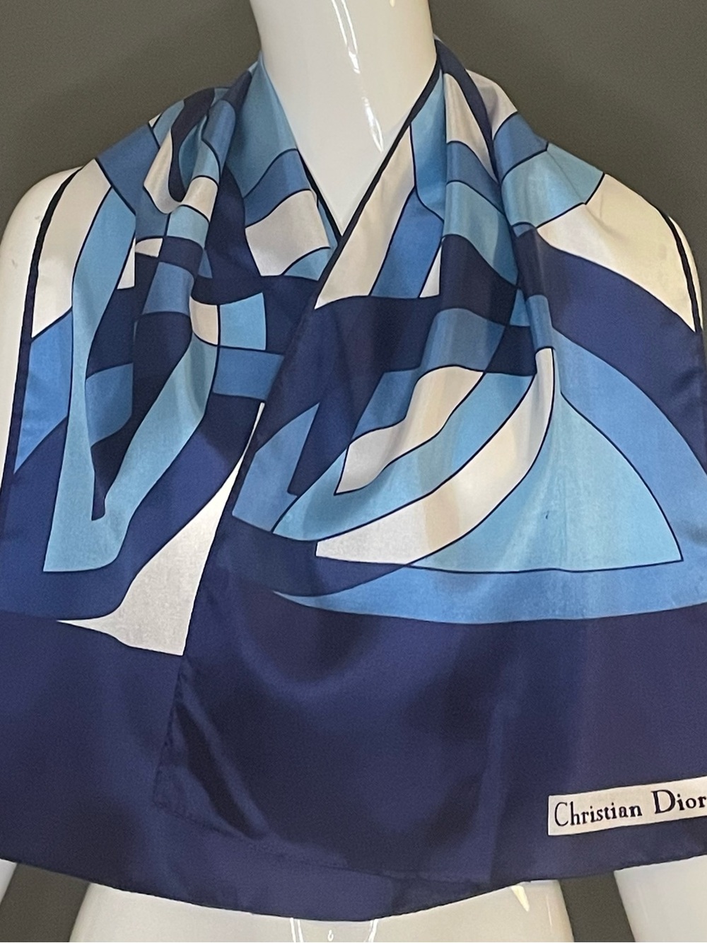 Gorg Blues Christian Dior Silk Scarf 14 x 44 Very Good Condition - Picture 2 of 5